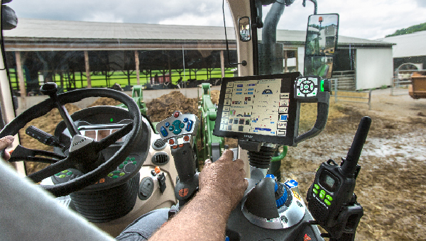Inside a Fendt 500 tractor cab