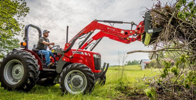 MF 2600 H tractor moving shrub
